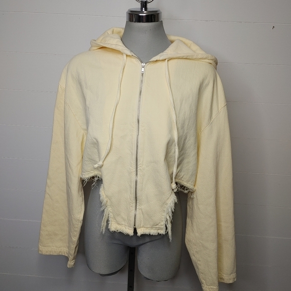 ZARA pale yellow raw hem zippered hoodie XL - Picture 2 of 10